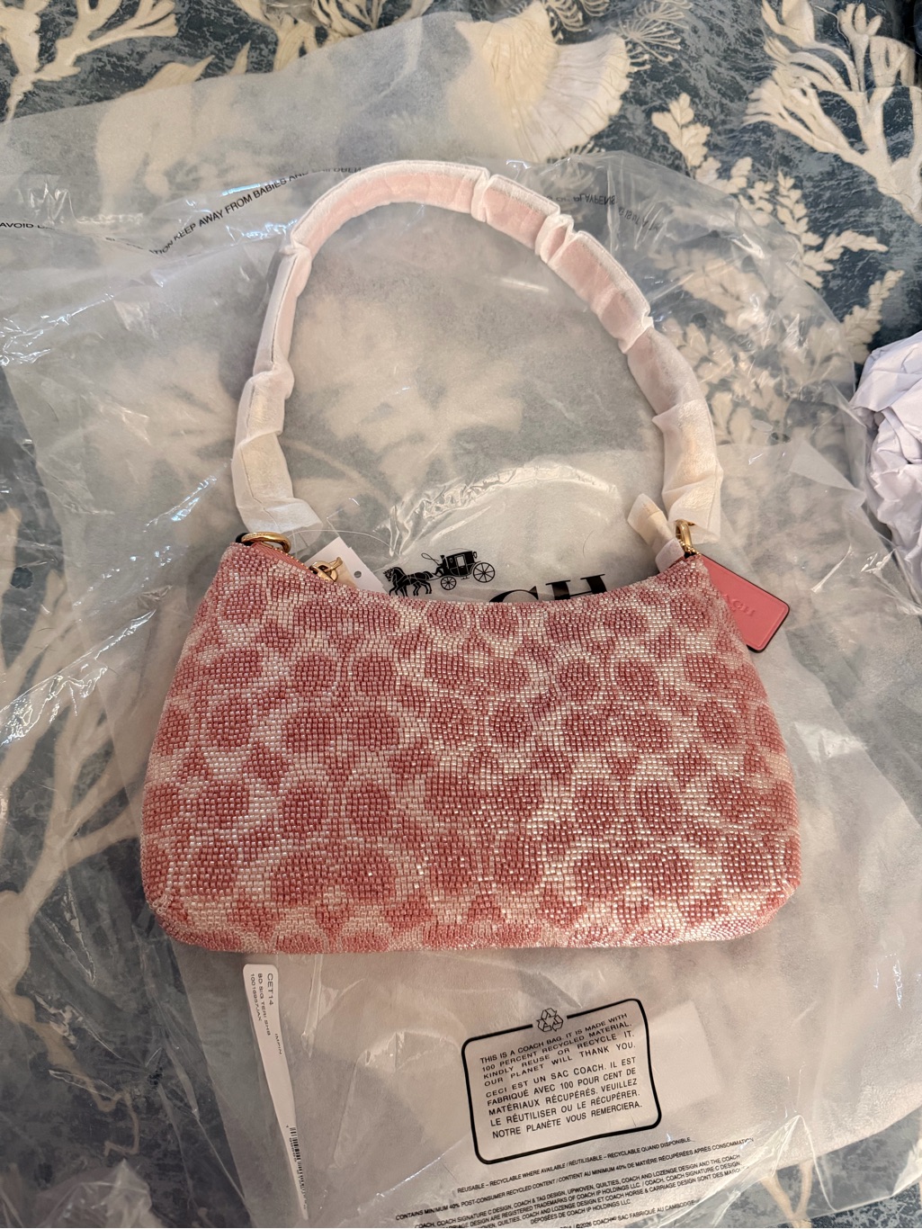 Authentic Coach Pink Beaded Signature Shoulder Bag